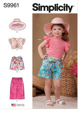 Toddlers shorts, bukser, hue og strik-top. Simplicity 9961. 